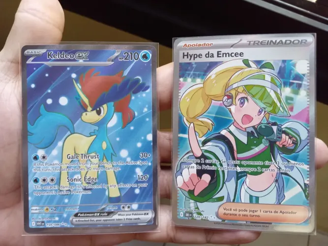 Cartas Pokémon tcg treinadora Hype da Emcee BR e Keldeo ex em Inglês estado NM