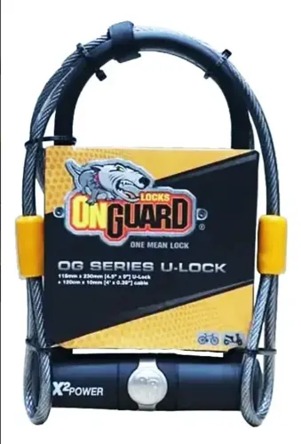 Cadeado tranca U-lock + cabo para bike moto Onguard 5801 cor preto
