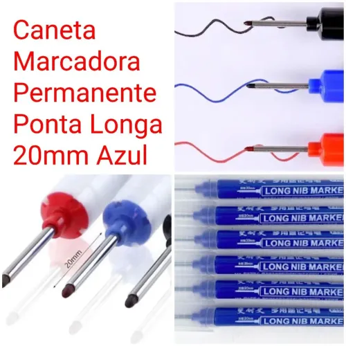 Caneta Marcadora Permanente Ponta Longa 20mm Azul