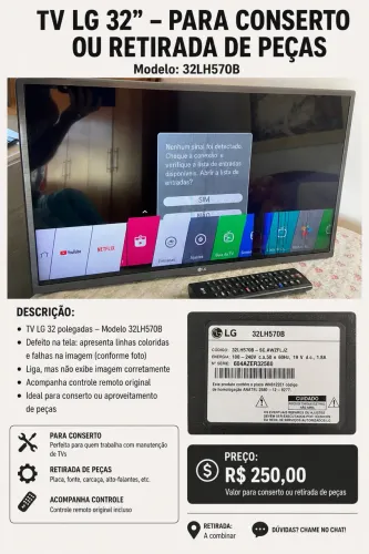 TV LG 32 pol. para conserto ou retirada de peças