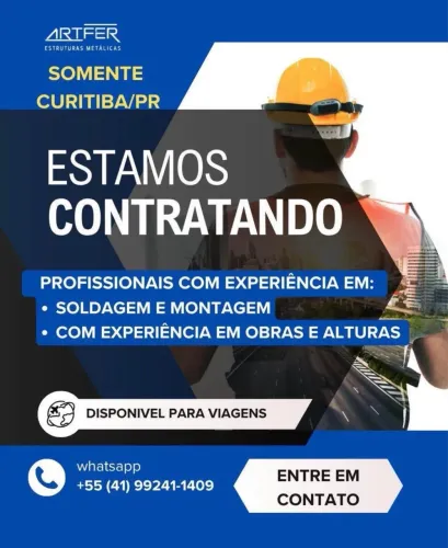 VAGA PARA SOLDADOR MONTADOR DE ESTRUTURA METÁLICA