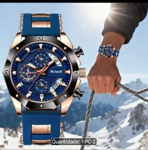 Relógio de Presente Masculino Moda Casual, pulseira azul com detalhes dourado <br><br>