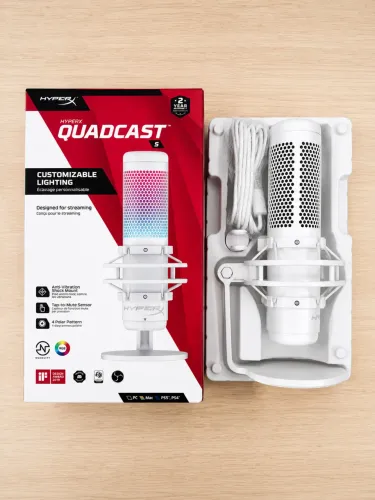 Microfone HyperX Condensador Quadcast S RGB - BRANCO