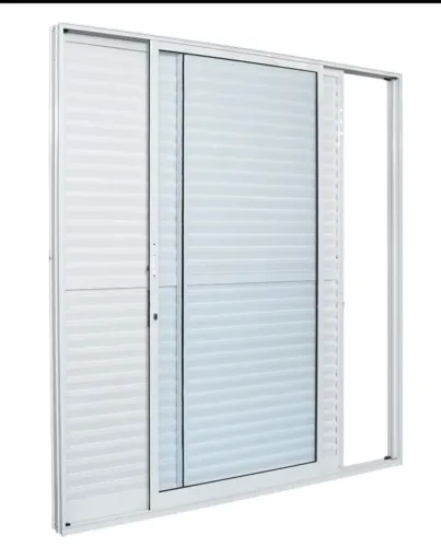 Porta Balcão Aluminio de Correr Veneziana 3 Folhas Aluminio Branco com Fechadura 215x1,50 