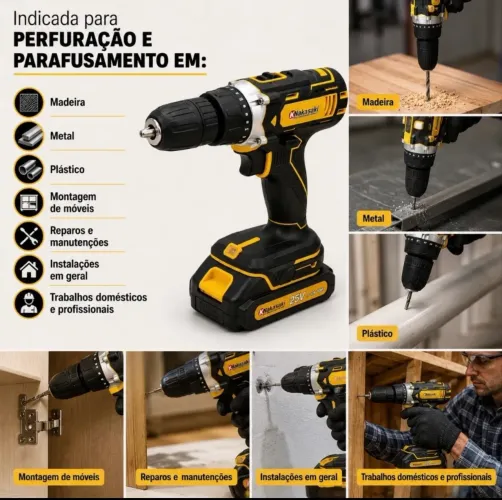 Parafusadeira Furadeira 25v Sem Fio com Maleta