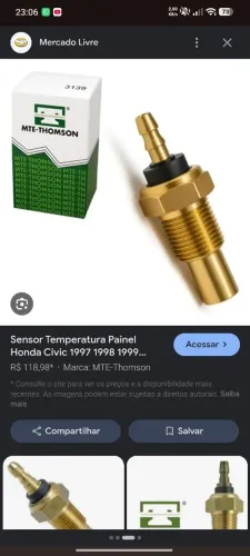 Sensor de temperatura do (painel) Honda Civic Lx manual 1.6 16v 2000