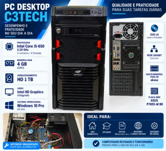 PC Desktop C3Tech Intel Core i5 4GB RAM HD 1TB (SKU04)
