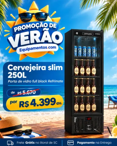 VISA COOLER CERVEJA PORTA VIDRO 250L PRETA - PRETO INTERNO