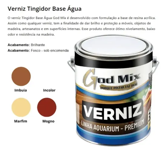 Verniz Para Madeira Premium Base D' Água 900ml - God Mix