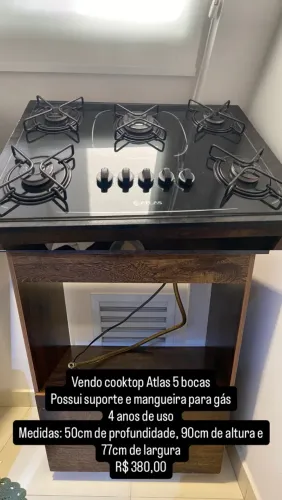 Vendo cooktop Atlas 5 bocas com suporte 