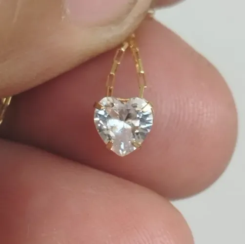 Pigente ponto de luz, coração, ouro 18k - zirconia
