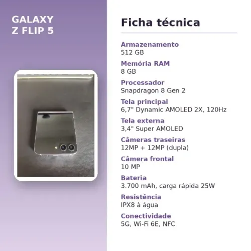 Samsung Galaxy Z Flip 5 512GB 8GB RAM Seminovo + Capinha