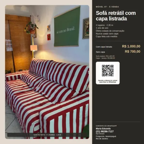 Sofá Retrátil de 4 Lugares ? 2,30 m ? Com ou Sem Capa Listrada Sob Medida