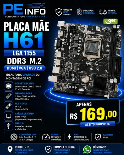 Placa Mãe H61 LGA 1155 DDR3 M.2 HDMI VGA Nova Barato