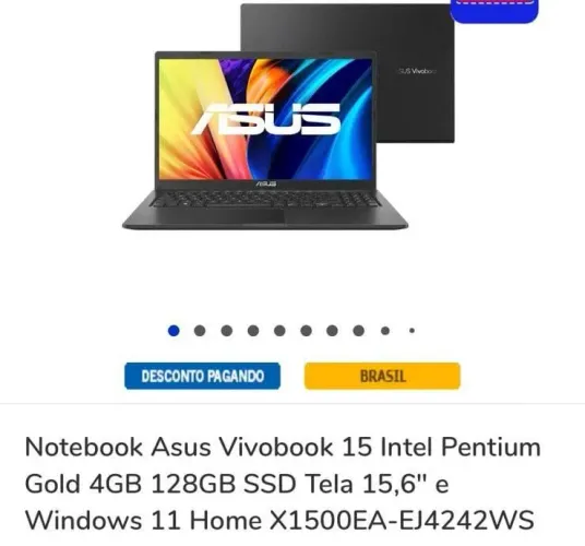 Notebook ASUS VivoBook 15 15,6"- Pouquissimo uso - Acompanha carregador