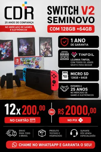 Switch V2 Destravado com lojinha Seminovo com 1 ano de garantia 