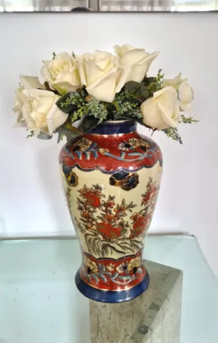 Vaso de Porcelana Vintage/Antigo, Pintado à Mão, Estilo Chinês