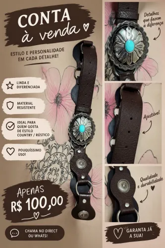 Cinto country feminino, ajustável, pouco usado e com fivela diferenciada ?