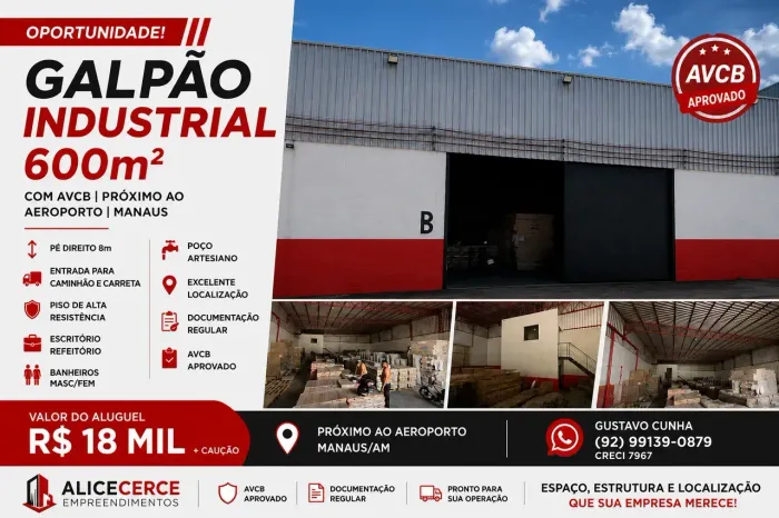 ALUGO GALPÃO PX AO TURISMO 600 M2 COM AVCB