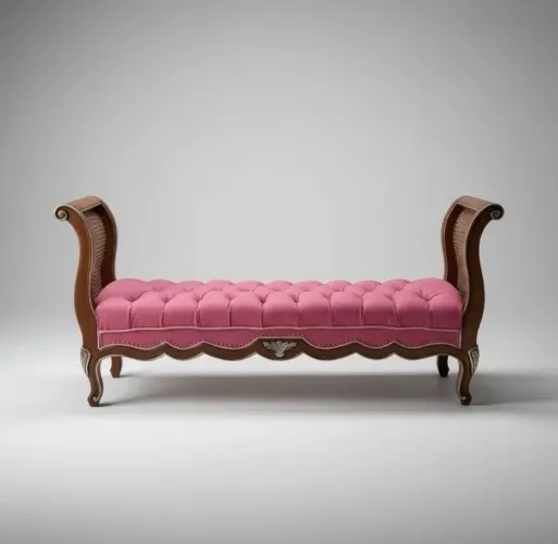 Namoradeira/ Recamier de Madeira Rosa detalhes Dourados