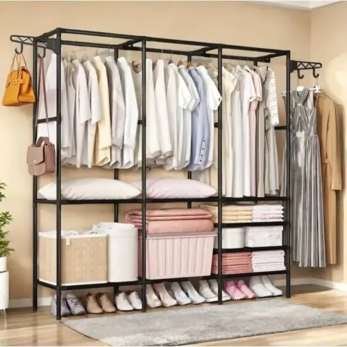 Guarda roupa portátil aberto - 3 divisórias
