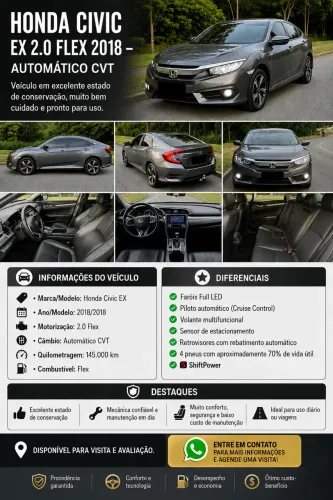 Honda Civic Sedan EX 2.0 Flex 16V Aut.4p 2018