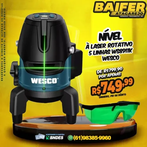 Nível à Laser Rotativo 5 Linhas Ws8911k Wesco