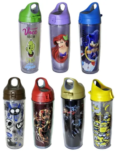 Garrafa Esportiva Helsim 600ml Alça Flip - Herois Sonic Minions Disney