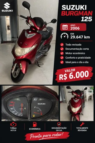 VENDO MOTO SUZUKI BURGMAN 125 - ANO 2006 Linda Burgman na cor vinho!