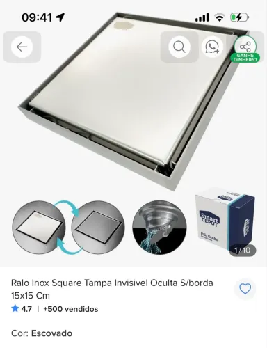 Ralo oculto inox 15x15cm