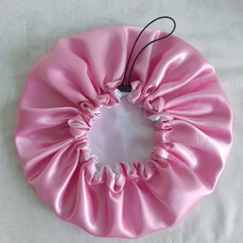 Touca de cetim dupla face com regulador rosa claro