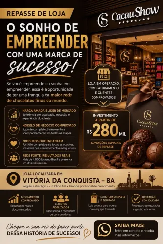 Oportunidade Única para empreender com a maior rede de chocolates finos do mundo! ?