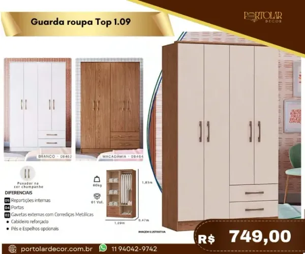 Guarda Roupa Top 1.09, a pronta entrega