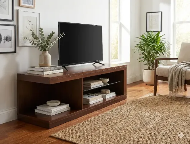 Rack para TV mogno Moderno com Prateleiras - Muito Bom Estado