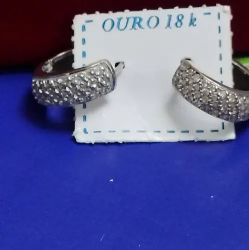 Brincos Diamantes 1 mm Ouro Branco Peso 4.80 Gramas 19.5 mm