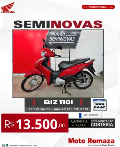 BIZ 110i 2022 (TRANSF GRÁTIS)- KM SUPER BAIXO