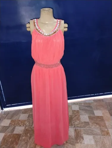Vestido Longo Rosa Festa / Casual E-Star - Tamanho M - NOVO