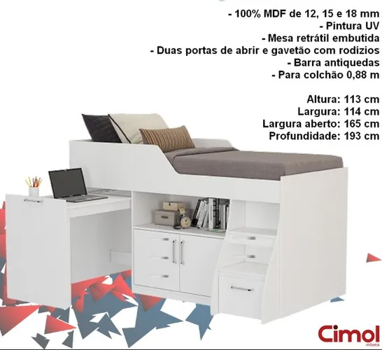 Quarto cama solteiro multifunções