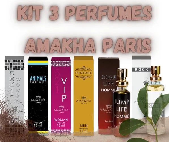 Kit com 3 perfumes Amakha Masculinos 15ml livre escolha
