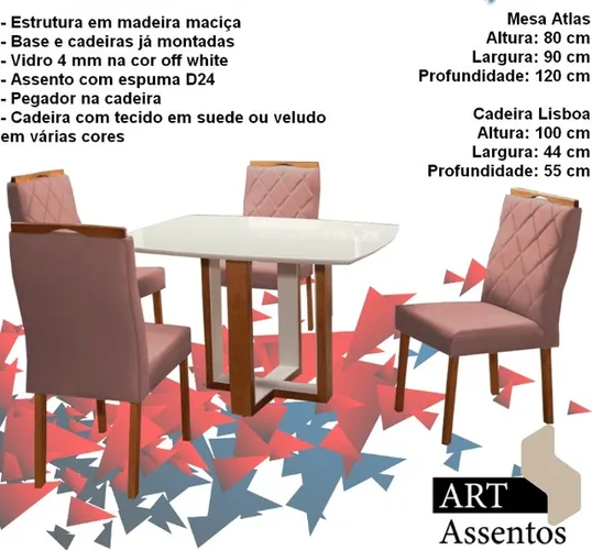 Sala Mesa jantar tampo de vidro com 4 cadeiras