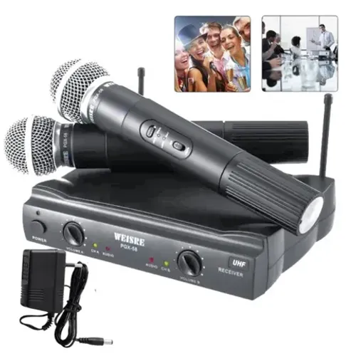 Novo Microfones Sem Fio Profissional Dinâmico Duplo Sem Ruido Uhf