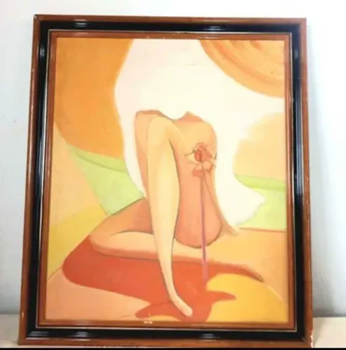 Quadro óleo sobre tela figura feminina tela 53x44