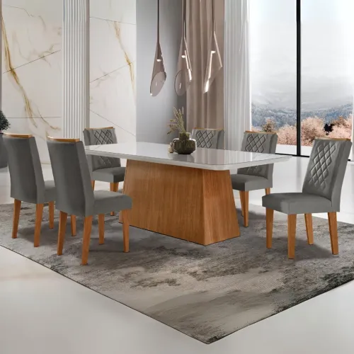 Mesa Luna 180 Canto Copo com 6 Cadeiras tt654