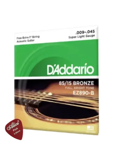 Encordoamento Cordas Violão Aço Daddario + Palheta Alice 