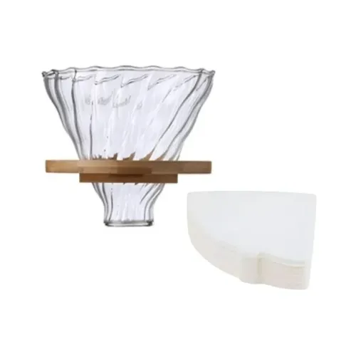 Porta Filtro de Café de Vidro Formato V60 02 Suporte Bambu - 50 Filtros