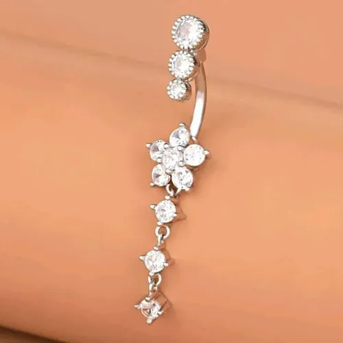 Piercing de umbigo com Pingente de Flor com Pedra de Zircônia 