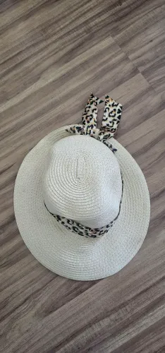 Chapéu Feminino de Praia e Piscina, estilo palha com faixa oncinha