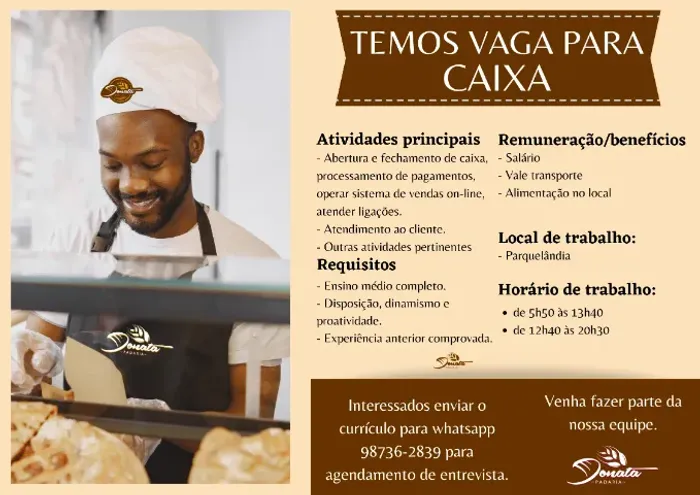 Vaga para Caixa e Atendente