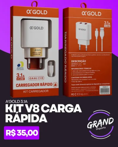Kit Cabo e Carregador V8 Carga Rápida