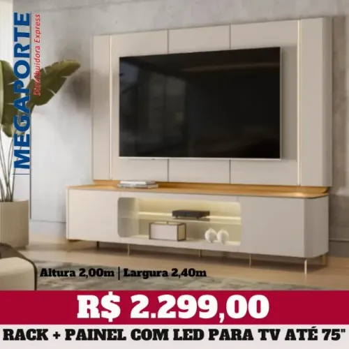 Painel + Rack com Led para TV até 75" (Novo) Entrega Grátis! 